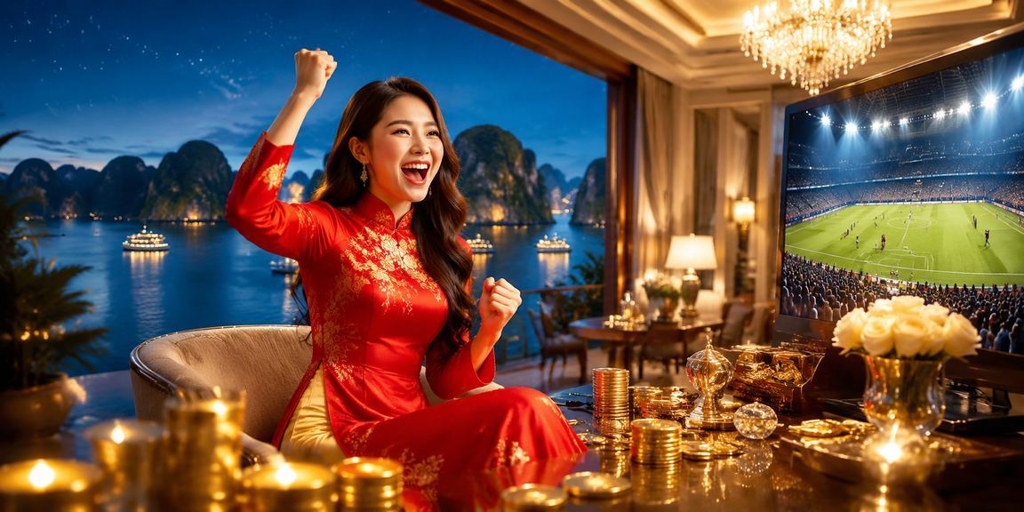 Phụ nữ Việt Nam mặc áo dài kiểm tra tài khoản casino trực tuyến bên vịnh Hạ Long